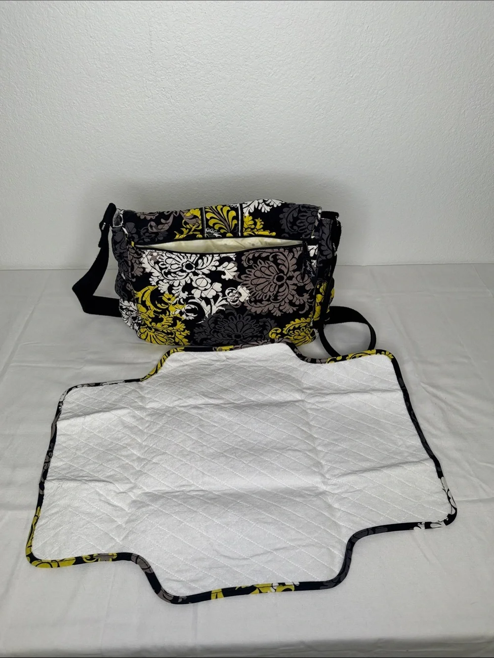 Vera Bradley Retired Baroque Print Black and Yellow Floral Crossbody Diaper Bag